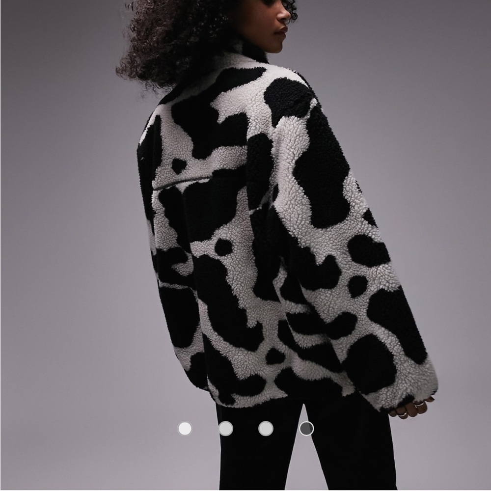 Top Shop Oversized Cow Print Fleece Jacket
